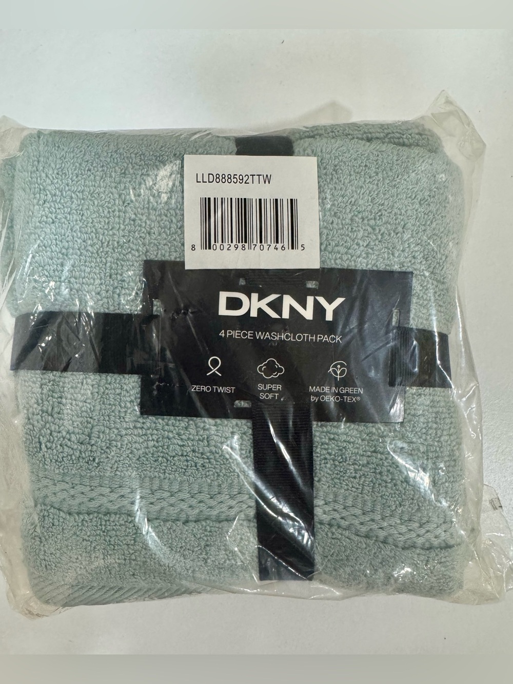 DKNY 4-Piece Washcloth Set Zero Twist Super Soft Aqua NWT